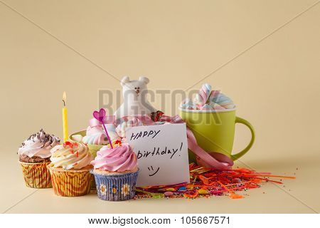 Party Decoration. Cupcake With Mug
