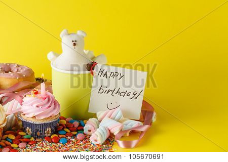 Fun Kid Birthday Concept. Sweets And Cupcakes