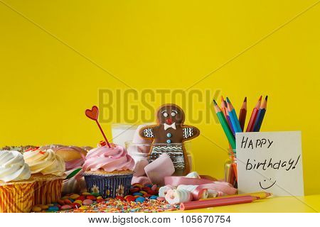 Kid  Artist Gift Concept. Sweets And Cupcakes