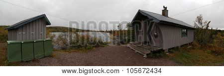Panoramic View Of Oestfjaellstugan (an Unserviced Public Resting Hut) Near Saelen