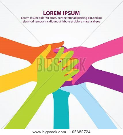 Many Colorful Teamwork People Hands Background