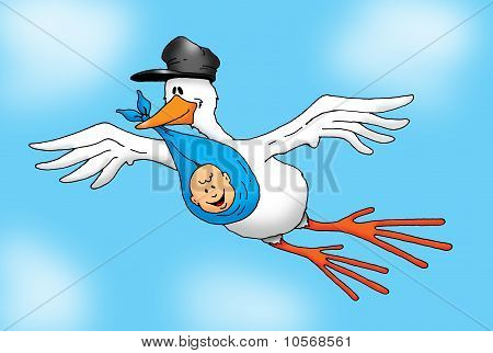 Létající čáp s Baby Boy