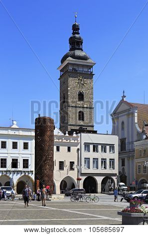 Architecture at the square in historic center of Ceske Budejovice.