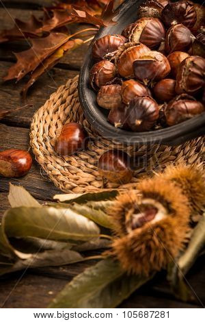 Roasted Chestnuts And Leaves
