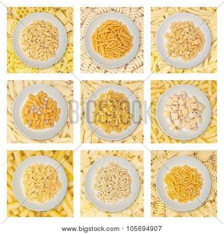 food background different kind of italian pasta