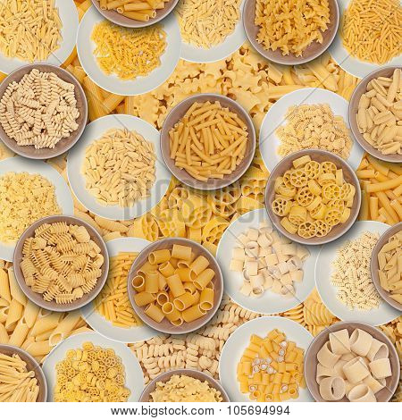 food background different kind of italian pasta