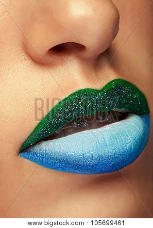 Close Up Lips With Fashion Make Up And Brackets