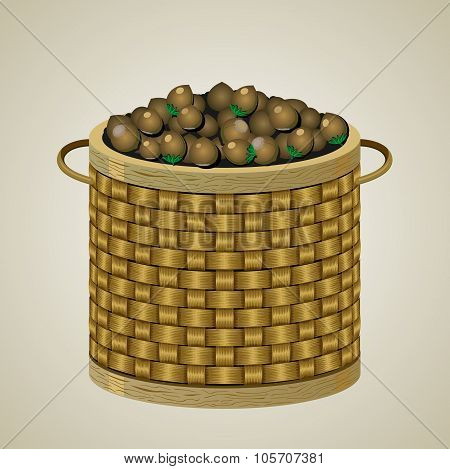 Wicker basket with nuts.
