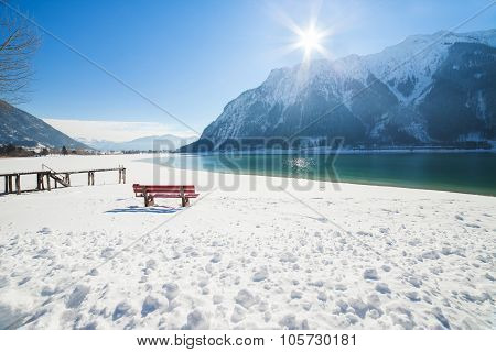 Winter mountain landscape on a sunny day.