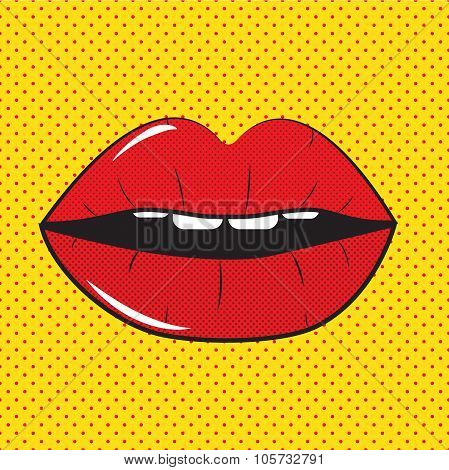 Open Red Lips Pop Art Background Vector