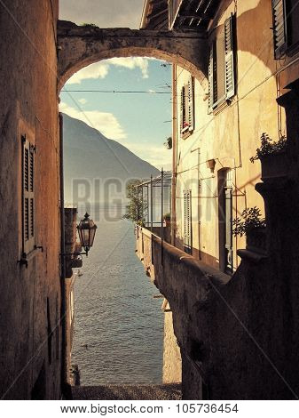 Filtered image of a view to the famous Italian lake Como from Varenna town