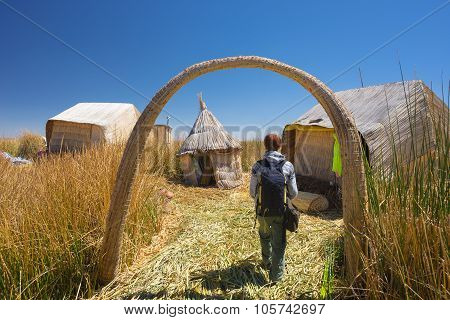 Tourist On Uros Island, Titicaca Lake, Peru