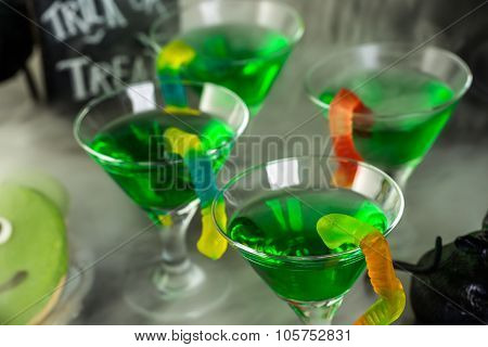 Fresh non-alcoholic cocktails prepared for Halloween party.