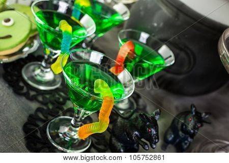 Fresh non-alcoholic cocktails prepared for Halloween party.