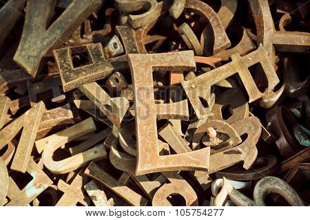Vintage Alphabet Letters And Keystrokes From Old Metal