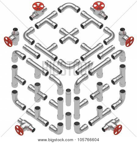Steel Pipes Set Diagonal View