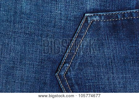 Closeup Detail Of Blue Denim Pocket