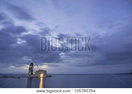 scene of Vlacherna monastery, Kanoni, Corfu, Greece