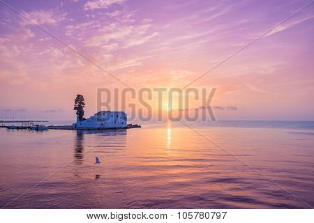 scene of Vlacherna monastery, Kanoni, Corfu, Greece