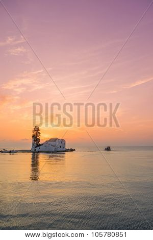 scene of Vlacherna monastery, Kanoni, Corfu, Greece