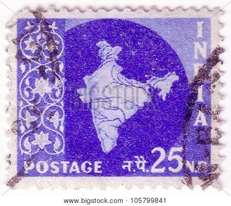 India Circa 1957: A Stamp Printed In India Shows Map Of India Circa 1957.