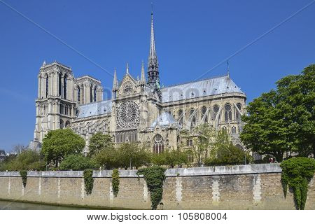 Notre Dame de Paris cathedral, France, picture taken on a sunny day