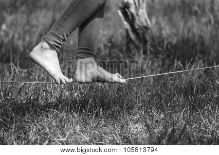 Girl Walking On Slackline