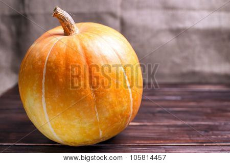 One Pumpkin On A Wooden Table