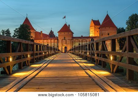 Trakai Island Castle in Lithuania next to Vilnius. Landmark in historical capital city of Grand Duchy of Lithuania, located in Galve lake