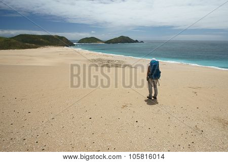 Hiker On Beach Sand Dune