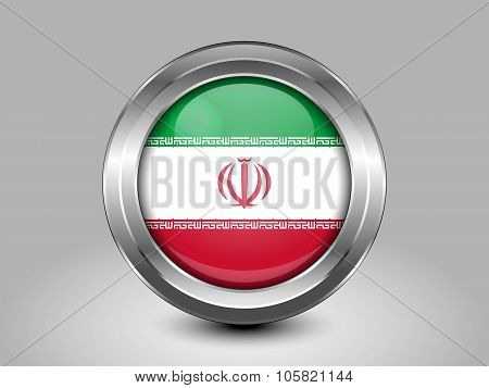 Flag Of Iran. Metal Round Icon