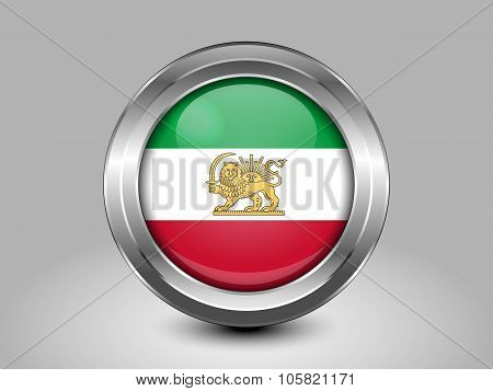 Variant Flag Of Iran With Lion And Sun Emblem. Metal Round Icon