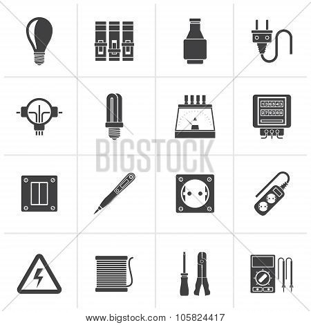 Black Electrical devices and equipment icons