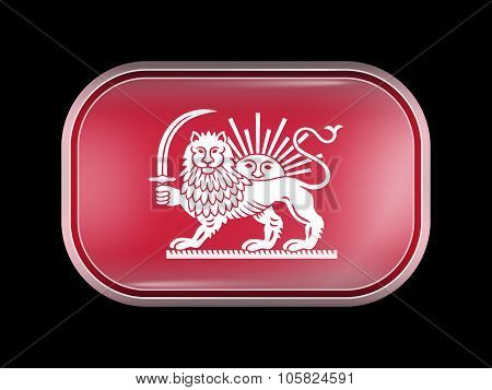 Variant Flag Of Iran With Lion And Sun Emblem. Rectangular Shape With Rounded Corners