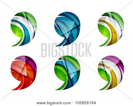 Set of abstract comma icon, business logotype concepts, clean modern geometric design. Created with transparent abstract wave lines