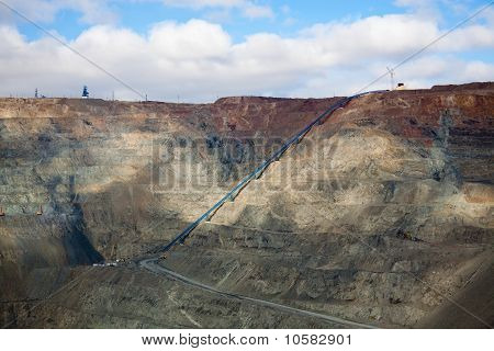 Close-up golden Open Pit  Mine
