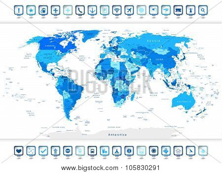 Blue World Map With Navigation Icons