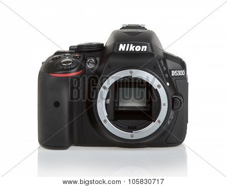 Kyiv, Ukraine - June 19, 2015: Nikon D5300 Camera Body On White Background