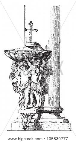Stoup, vintage engraved illustration. Dictionary of words and things - Larive and Fleury - 1895.