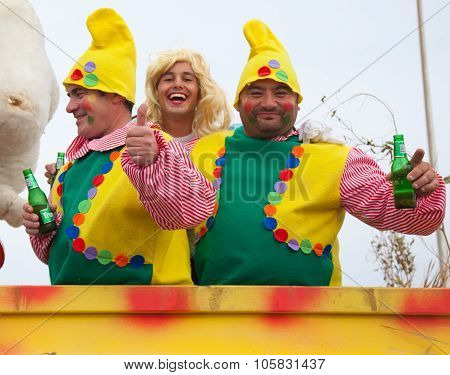 Corralejo - March 17: Dressed-up Participants On A Carnival Float At Grand Carnival Parade, March 17