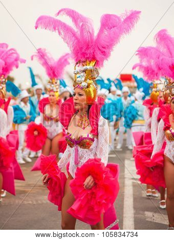 Corralejo - March 17: Samba Dancers Taking Part In Grand Carnival Parade, March 17, 2012 In Corralej