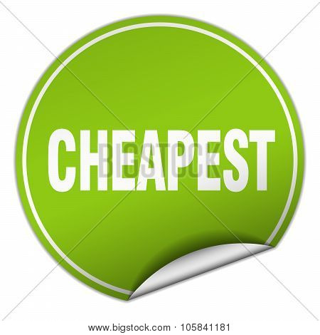 Cheapest Round Green Sticker Isolated On White