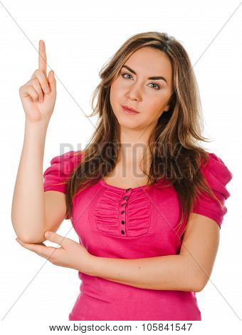 young woman pointing finger