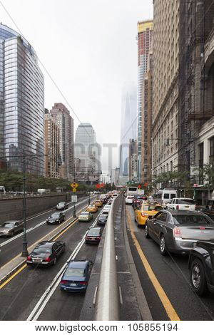 Traffic On Greenwich Street In Downtown Manhattan New York City