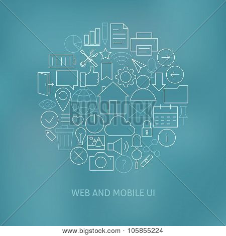 Thin Line Website And Mobile User Interface Icons Set Circle Concept