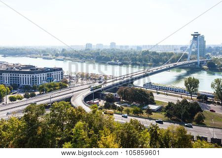 View Of Most Snp And Danube River In Bratislava