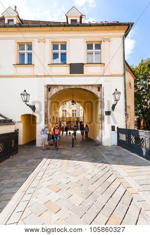People In Gate To Michalska Street In Bratislava