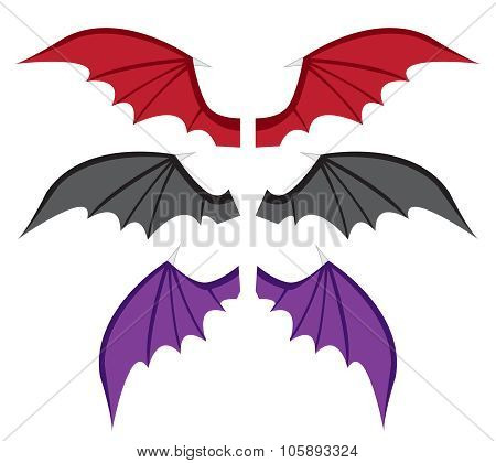 Set Bat Wings In Color In Flat Style