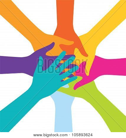 Many Teamwork People Join Colorful Hand