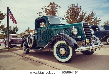 Green 1937 Ford Pickup Truck Classic Car